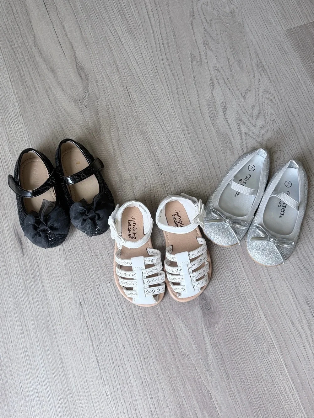 Lot of 3 pair Toddler Kids Shoes - Black, White, Silver Glitter (sizes 5 & 7)
